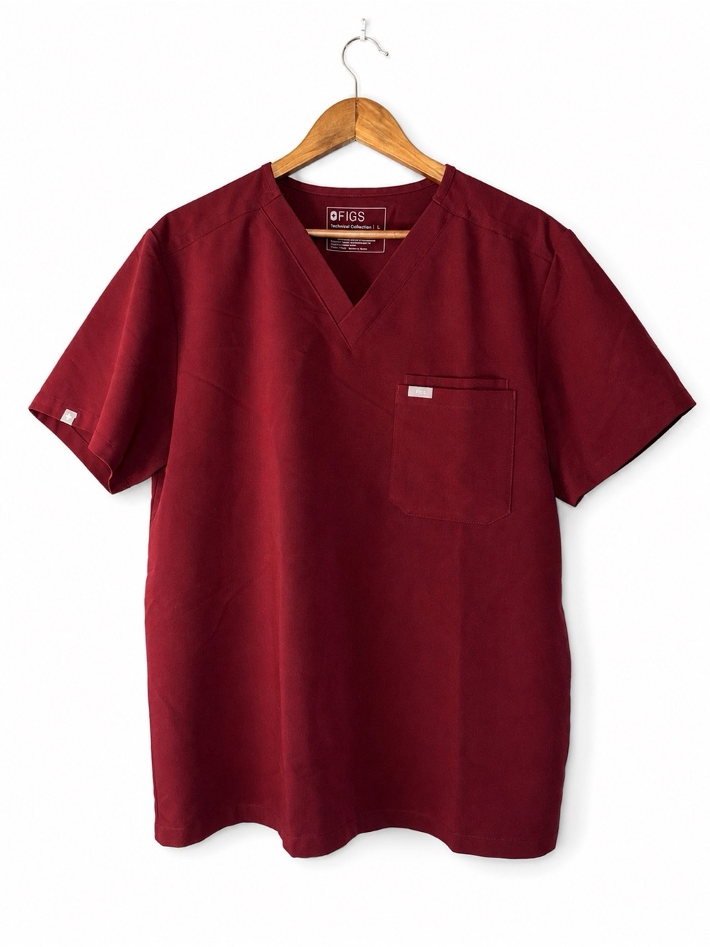 FIGS unisex V-Neck Scrub Top in Burgundy Large